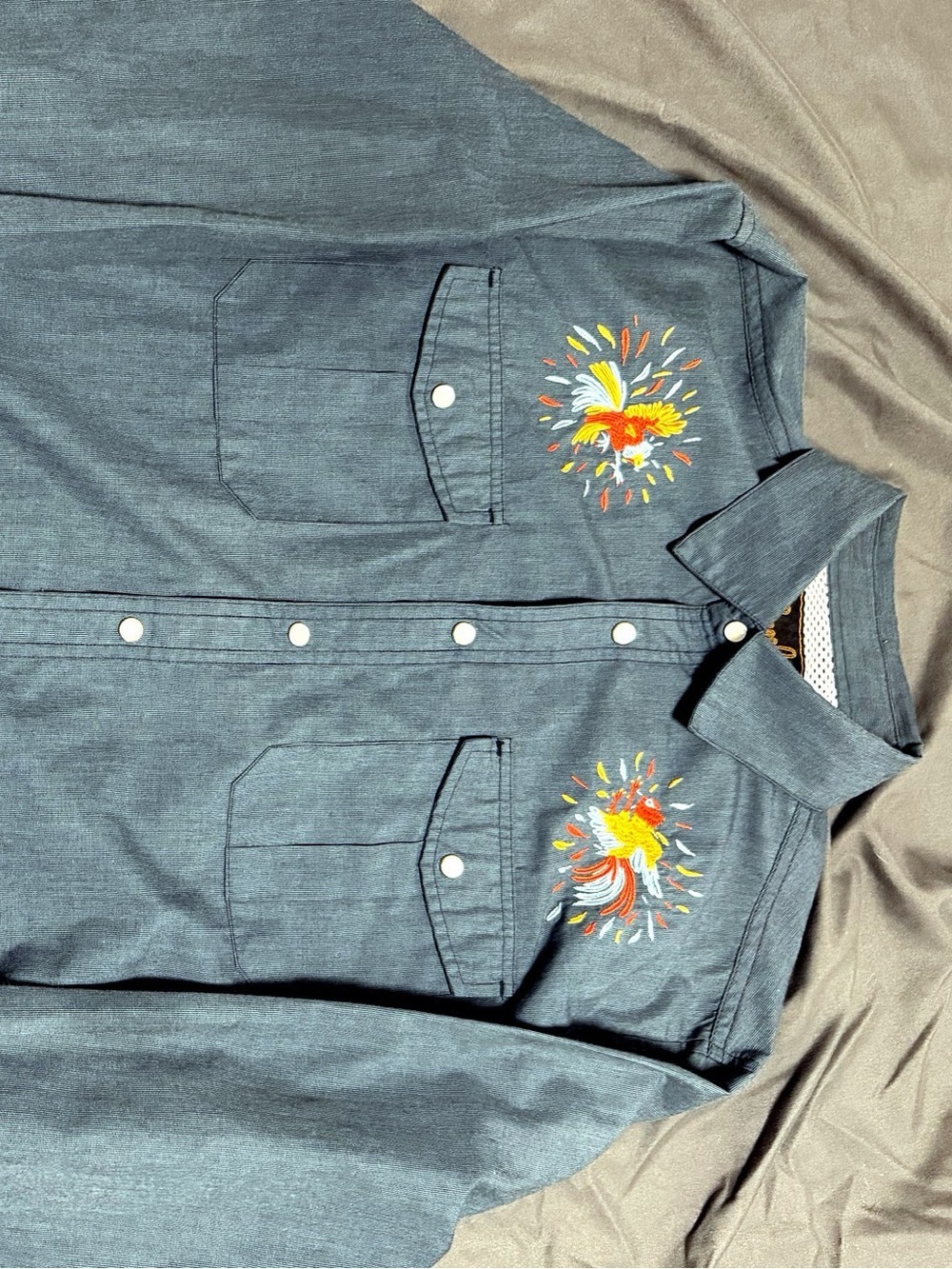 Howler Brothers Pearl Snap Western Shirt Mens M Embroidered Bird Long Sleeve